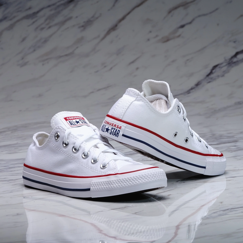 Converse Blanca Baja Lineas Roja y Negra adulto