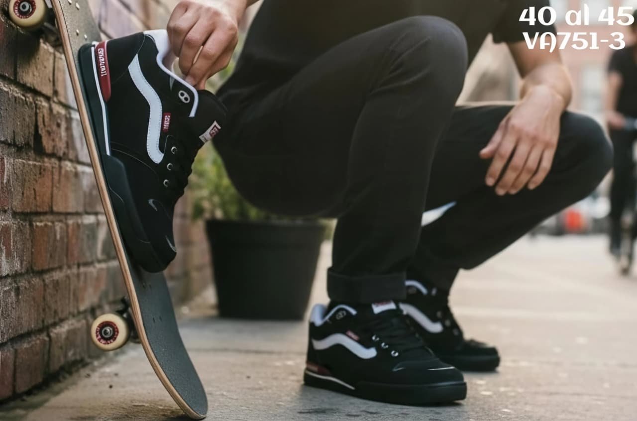 Vans Baja negra blanco rojo