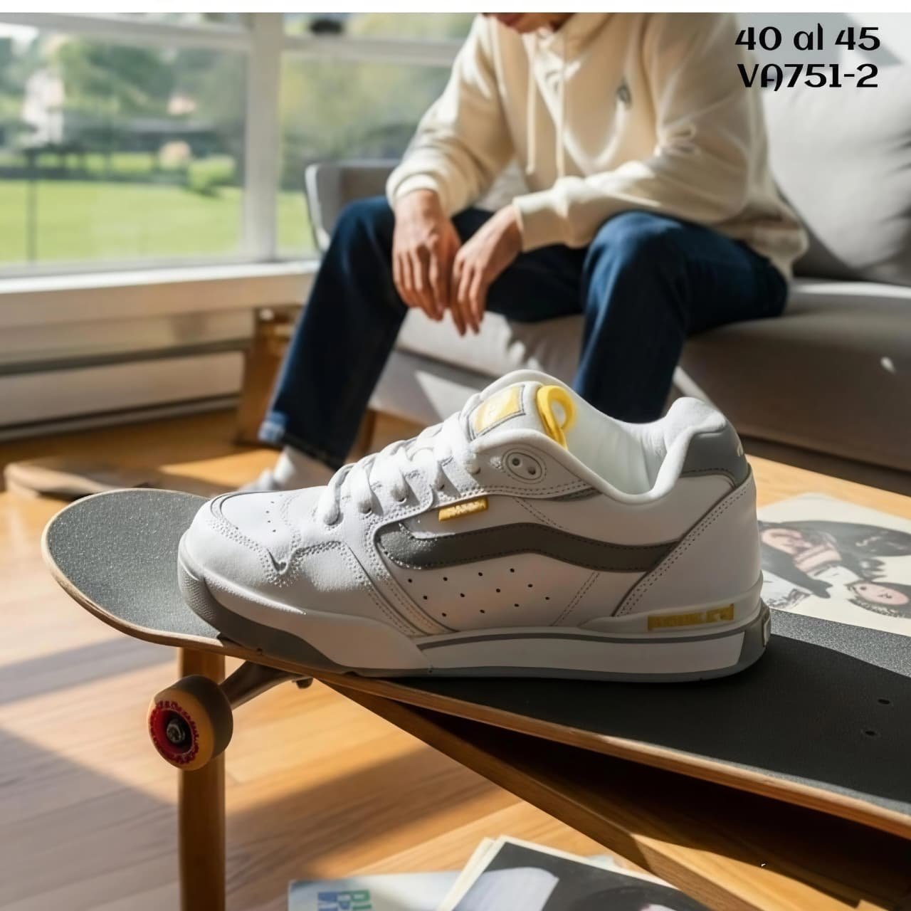 Vans Baja Blanco Gris Amarillo