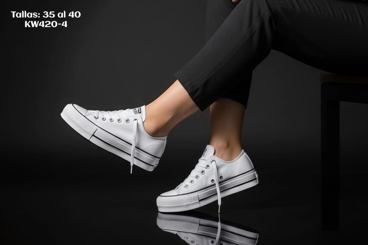 Converse Clasica Baja Blanca Linea Negra Juvenil